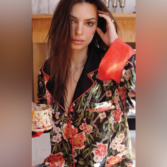 We are HAH Satin PJ Set NWT, in Flock 2gether Noir Black & Red Floral Size XXL - Picture 8 of 11